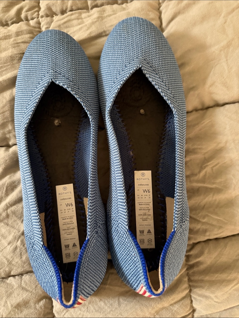 Rothy's Light Blue Pointed Toe Knit Flats